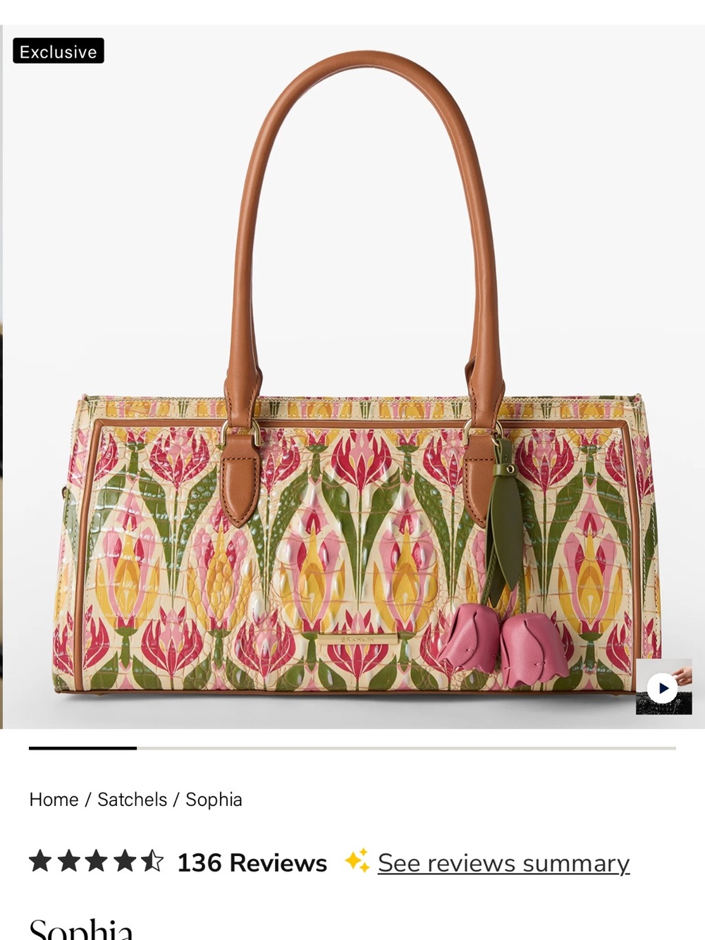 Sophia Floral Patent Satchel - Pink, Green & Tan